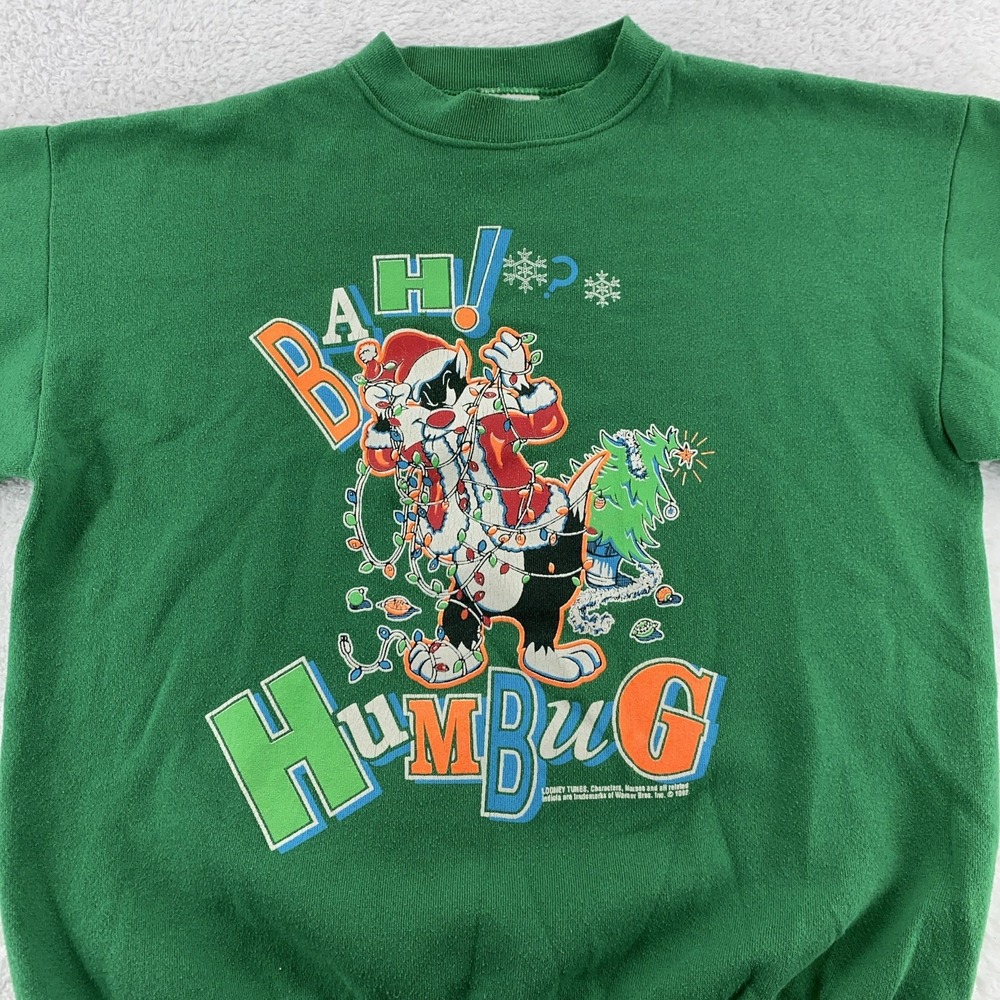 Vintage Looney Tunes‎ Sweatshirt Medium Bah Humbug Sylvester Christmas 90s